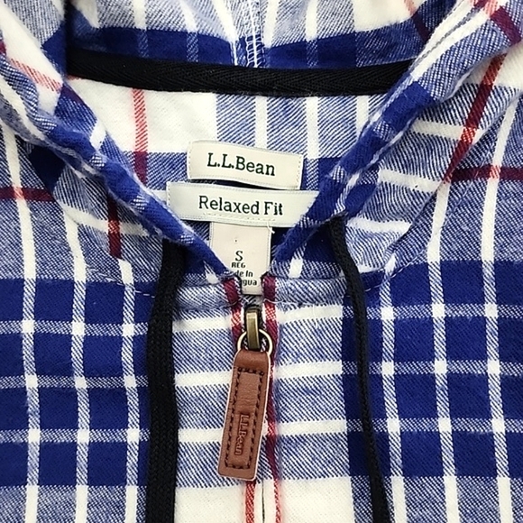 L.L. Bean Women's Relaxed Fit Light Flannel Plaid Cotton Hood Zip Up Jacket Sz S - Picture 7 of 12